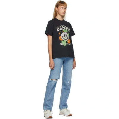 Shop Ganni Black Smiley Flower T-shirt In Phantom