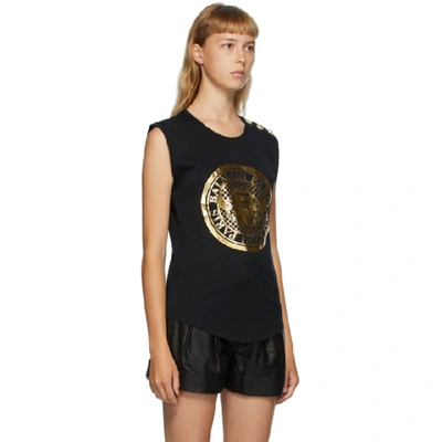 Shop Balmain Black 3-button Coin Tank Top In Ead Blk/gol