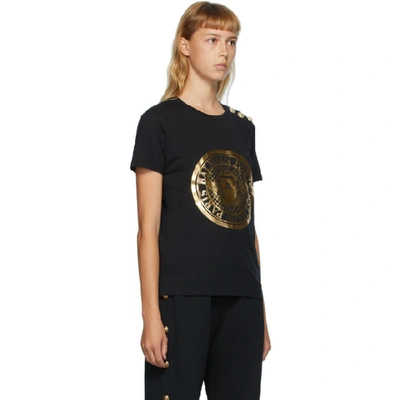 Shop Balmain Black 3-button Coin T-shirt In Ead Blk/gol