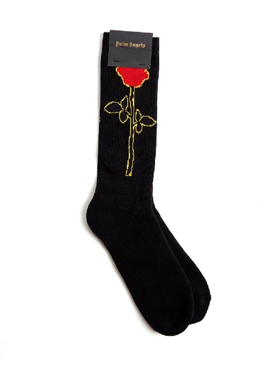 Shop Palm Angels Rose Cotton Socks In Black