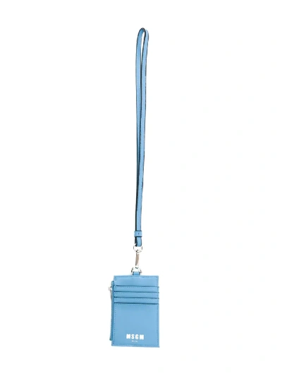 Shop Msgm Logo-print Neck-strap Cardholder In Blue