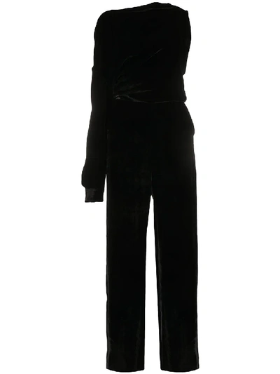 Shop Mm6 Maison Margiela One-shoulder Velvet Jumpsuit In Black