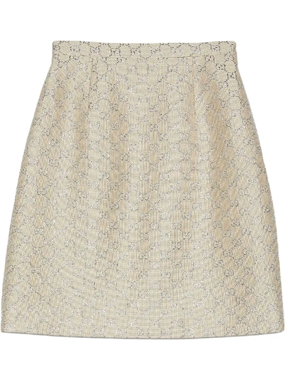 Shop Gucci Light Lamé Gg Mini Skirt In Neutrals