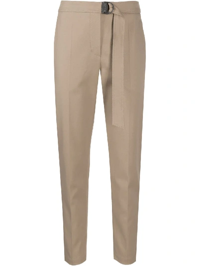 Shop Brunello Cucinelli Straight-leg Belted Trousers In Brown