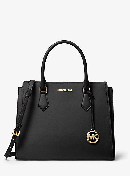 Michael Kors Hope Large Saffiano Leather Satchel In Black | ModeSens