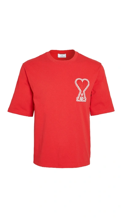 Shop Ami Alexandre Mattiussi Heart Logo T-shirt In Red