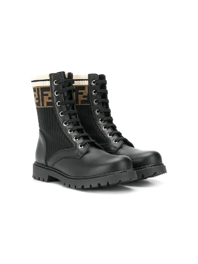Shop Fendi Teen Ff Logo Boots In Black