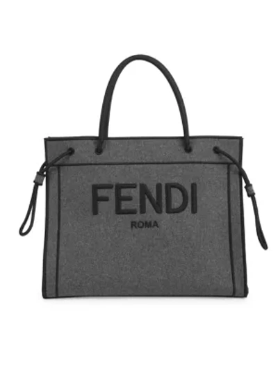 Shop Fendi Women's Large Logo Flannel Tote In Grey