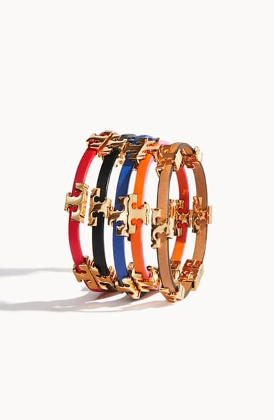 Shop Tory Burch T-logo Single Wrap Bracelet In Tory Gold / Himalaya Blue