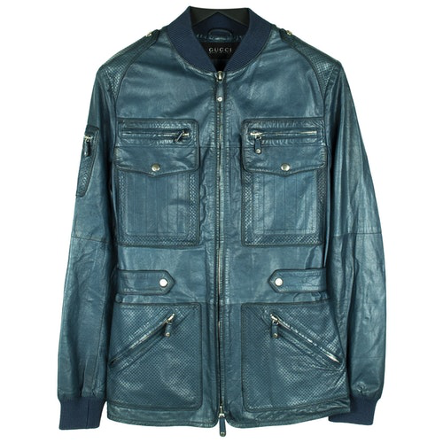 gucci blue leather jacket