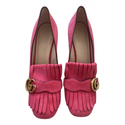 Pre-owned Gucci Marmont Pink Suede Heels