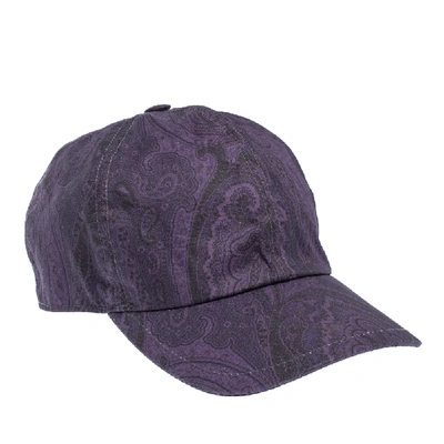 Pre-owned Etro Purple Paisley Printed Cotton Baseball Cap L