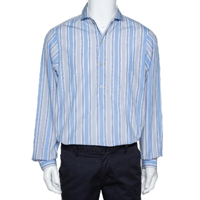 Pre-owned Gucci Blue Striped Cotton Oversized Half Placket Shirt S