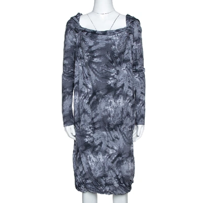 Pre-owned Mcq By Alexander Mcqueen Graphite Printed Cotton Jersey Hooded Dress S In Grey