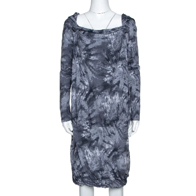 Pre-owned Mcq By Alexander Mcqueen Graphite Printed Cotton Jersey Hooded Dress Xs In Grey