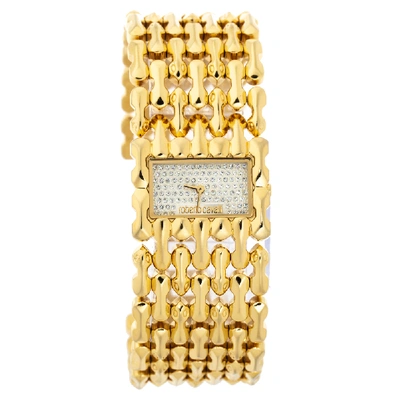 Pre-owned Roberto Cavalli Crystal Pave Yellow Gold Plated Stainless Steel Oryza R7253146517 Women's Wristwatch 29 Mm
