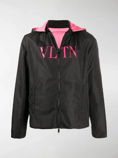 Shop Valentino Vltn Print Reversible Windbreaker In Black