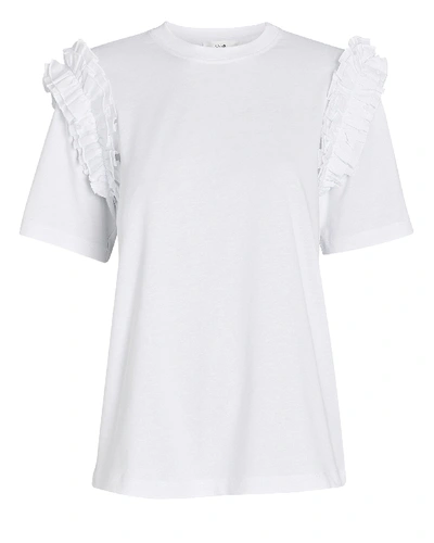Shop Victoria Victoria Beckham Ruffled Cotton T-shirt In White