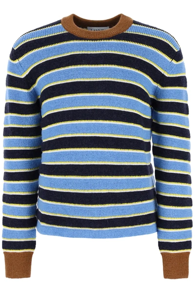 Shop Lanvin Striped Sweater In Light Blue,blue,yellow