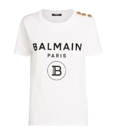 Shop Balmain Flocked Logo Button T-shirt
