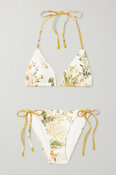 Shop Zimmermann Amelie Floral-print Triangle Bikini In Ivory