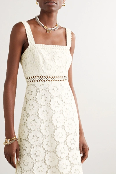Shop Zimmermann Bells Linen And Cotton-blend Guipure Lace Midi Dress In Ivory