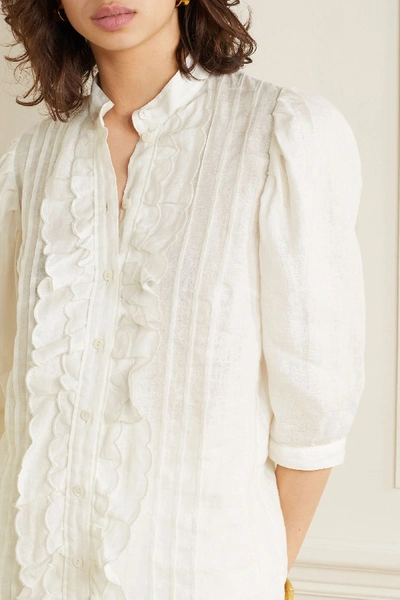 Shop Zimmermann Amelie Pintucked Scalloped Linen Blouse In Ivory