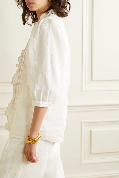 Shop Zimmermann Amelie Pintucked Scalloped Linen Blouse In Ivory