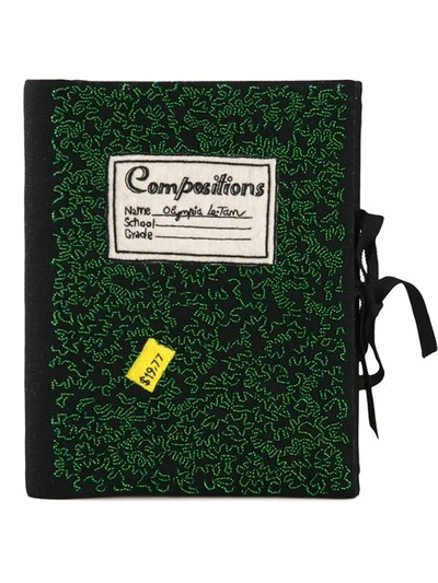Olympia Le-tan Woman Notebook Felt-appliquéd Beaded Cotton-faille Clutch Green