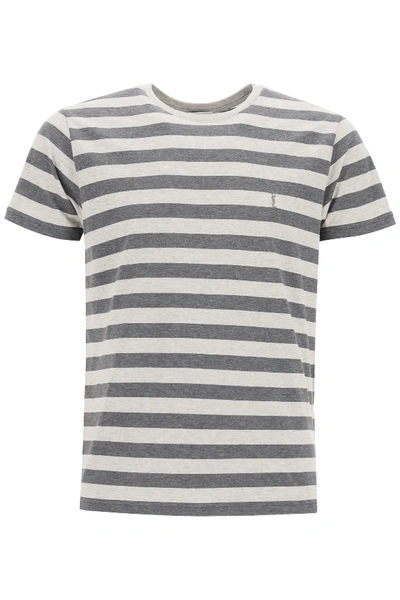 Shop Saint Laurent Striped T-shirt In Grey