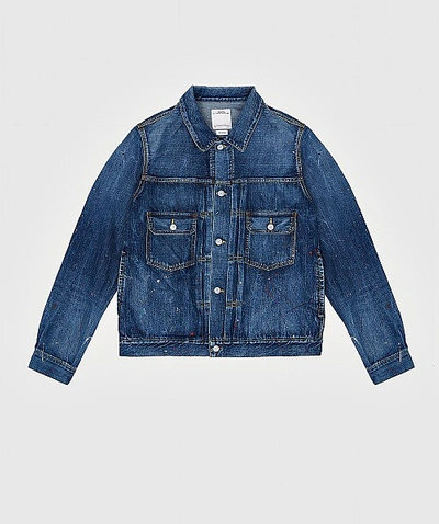 Visvim Social Sculpture 1000 Dry Damaged Denim Jacket In Blue