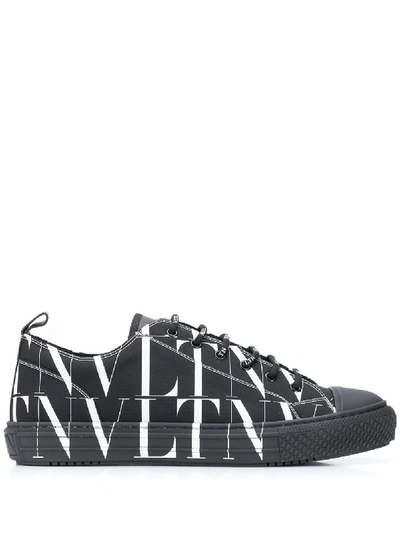 Shop Valentino Logo Embroidery Low Sneaker In Black