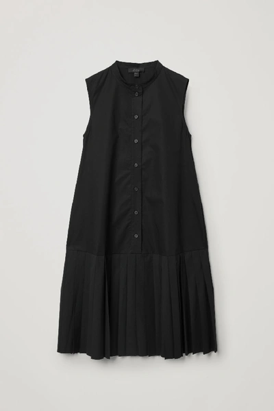 Shop Cos Organic Cotton Pleated Panel Dress In Black