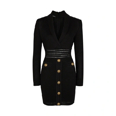 Shop Balmain Black Button-embellished Mini Dress
