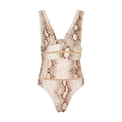 Shop Zimmermann Bellitude Python-print Swimsuit In Beige