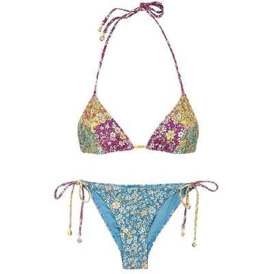 Shop Zimmermann Carnaby Spliced Floral-print Triangle Bikini In Multicoloured