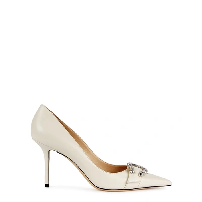 Shop Jimmy Choo Saresa 85 Ivory Leather Pumps In Off White