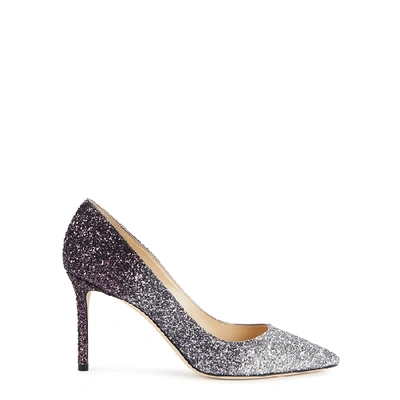 Shop Jimmy Choo Romy 85 Dégradé Glittered Leather Pumps In Silver