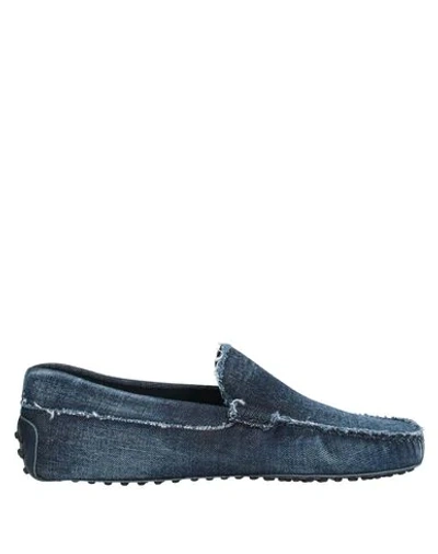 Shop Tod's Man Loafers Midnight Blue Size 7 Textile Fibers