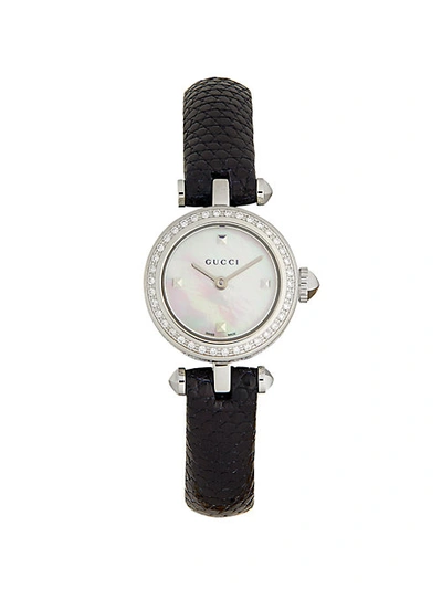 Shop Gucci Stainless Steel, Mother-of-pearl & Diamond Leather-strap Watch