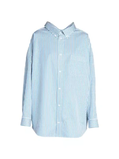 Shop Balenciaga Pinstripe Swing Shirt In Petrol Blue White