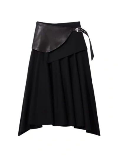 Shop Proenza Schouler Leather Belt Pleated Wool Skirt In Black