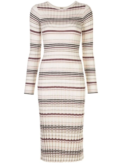 Shop Adam Lippes Striped Long Sleeve Dress In Neutral