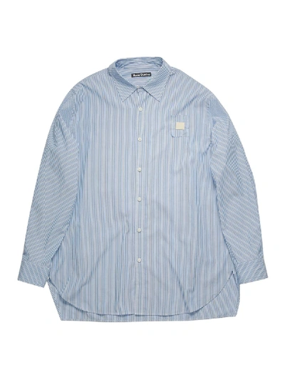 Shop Acne Studios Face Blue And White Striped Collared Shirt