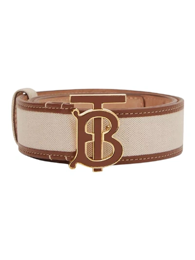 Shop Burberry Tb Leather Print Logo Belt In Neutral