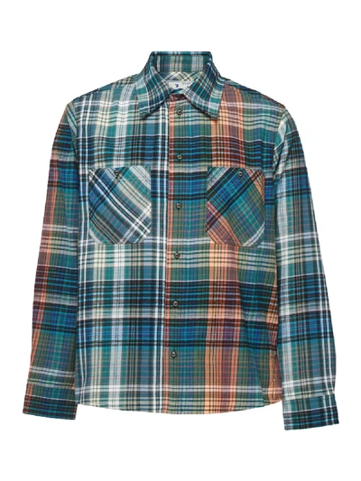 Shop Off-white Blue And Multicolored Check-print Flannel Shirt