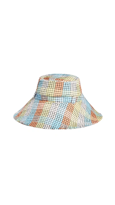 Shop Ganni Seersucker Check Bucket Hat In Multicolor
