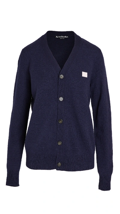 Shop Acne Studios Keve Face Cardigan In Navy/pink