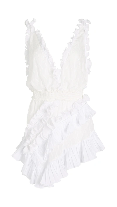 Shop Chio Asymmetrical Embroidered Ruffle Dress In White