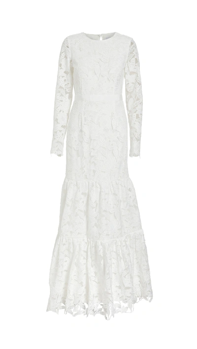 Shop Self-portrait Leaf Guipure Maxi Dress In White